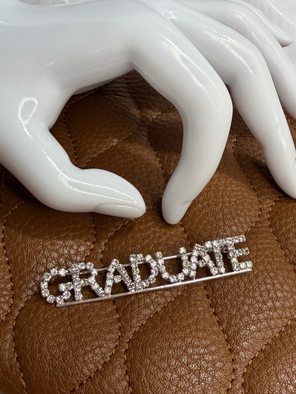 GRADUATE Rhinestone Pin Brooch - Silver Tone